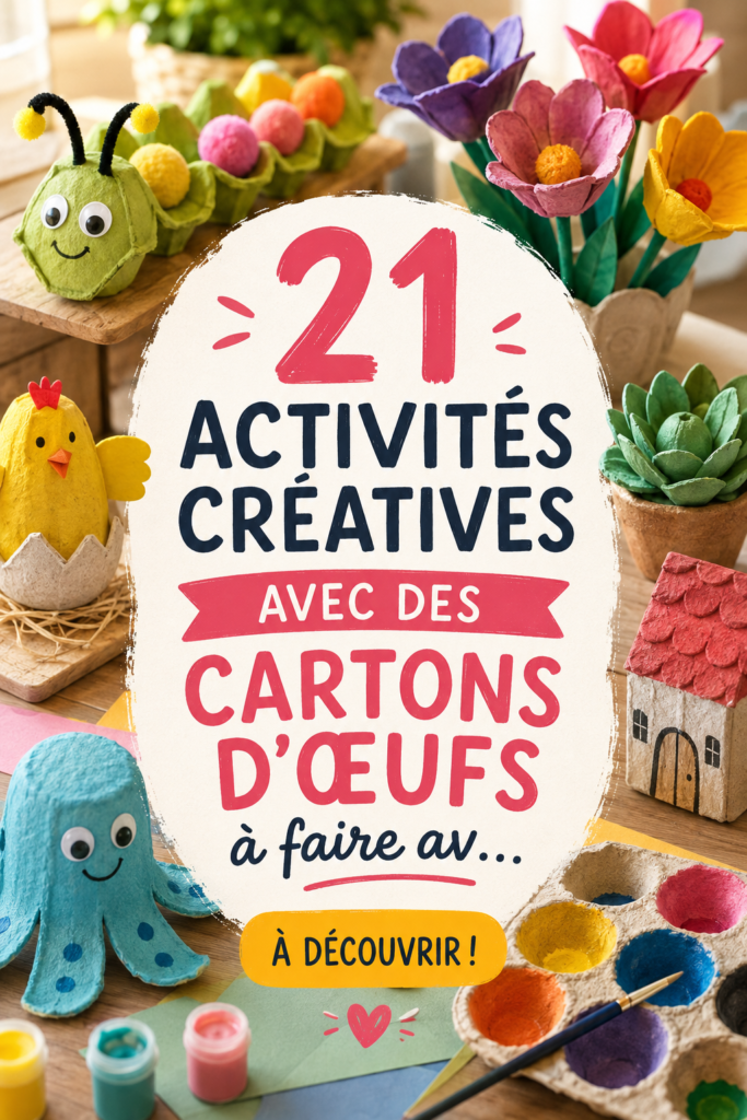 Un enfant créant une œuvre d'art à partir de cartons d'œufs, illustrant des activités manuelles créatives.