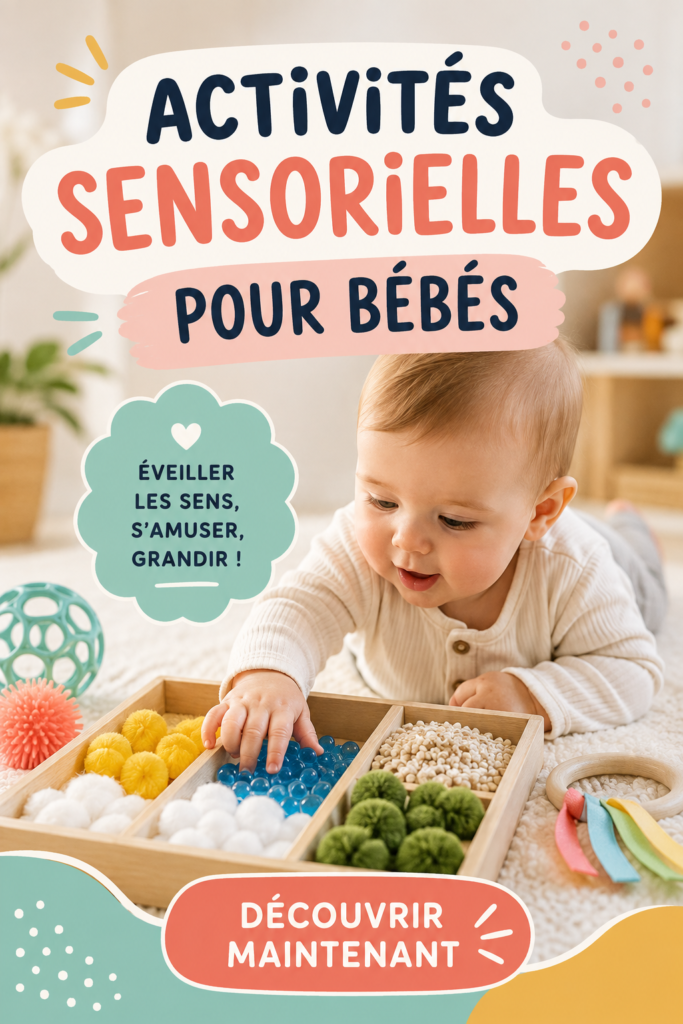 Bébé en train de jouer avec des objets colorés pour stimuler ses sens.