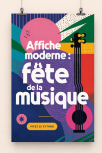 Affiche moderne colorée sur la fête de la musique avec des motifs abstraits.