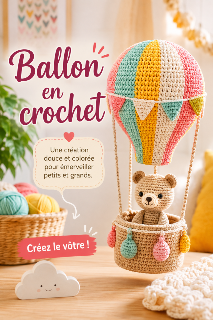 Ballon en crochet coloré sur une table de loisirs créatifs