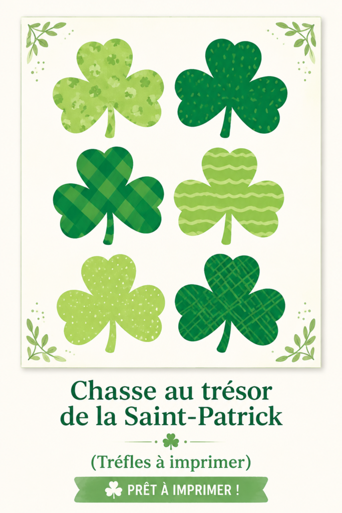 Chasse au trésor pour la Saint-Patrick avec des éléments décoratifs inspirés des leprechauns.