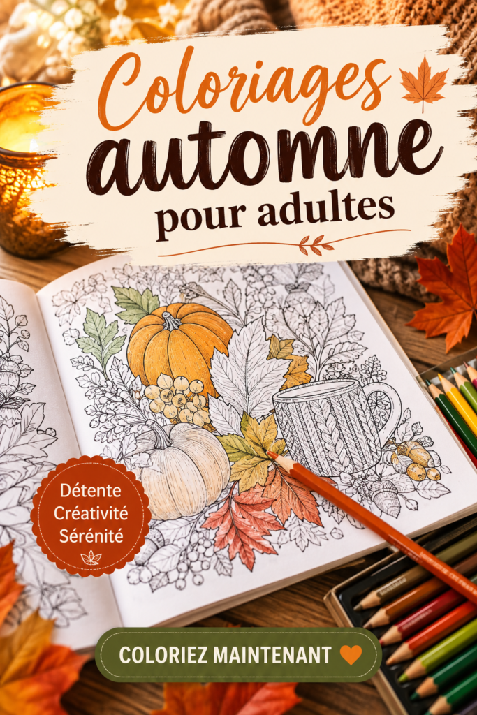 Coloriage d'automne pour adultes avec des feuilles et des citrouilles