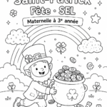 Enfants coloriant des images sur le thème de la Saint-Patrick