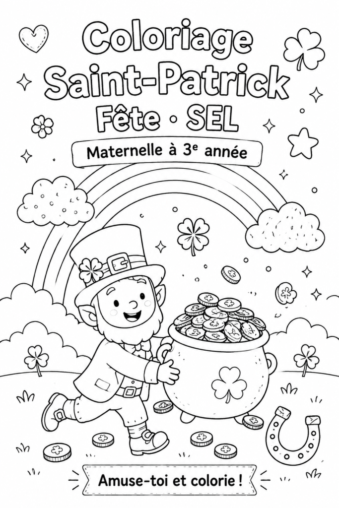 Enfants coloriant des images sur le thème de la Saint-Patrick