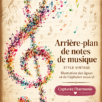 Fond découpé de notes de musique vintage sur un mur sombre