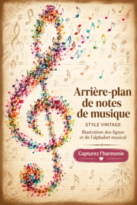 Fond découpé de notes de musique vintage sur un mur sombre