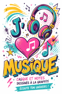 Une décoration murale inspirée de la musique avec des notes et écouteurs