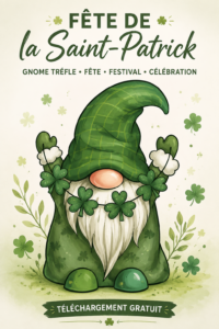 Décoration festive pour la Saint-Patrick avec un gnome vert et des trèfles