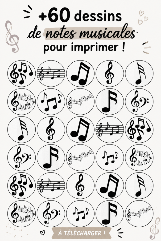 Illustration de dessins de notes de musique à imprimer pour des activités manuelles
