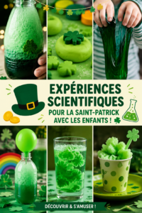 Une mère et son enfant réalisant une expérience scientifique colorée pour la Saint-Patrick.