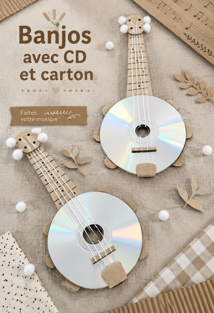 Banjos en carton colorés fabriqués à la main, prêts pour jouer