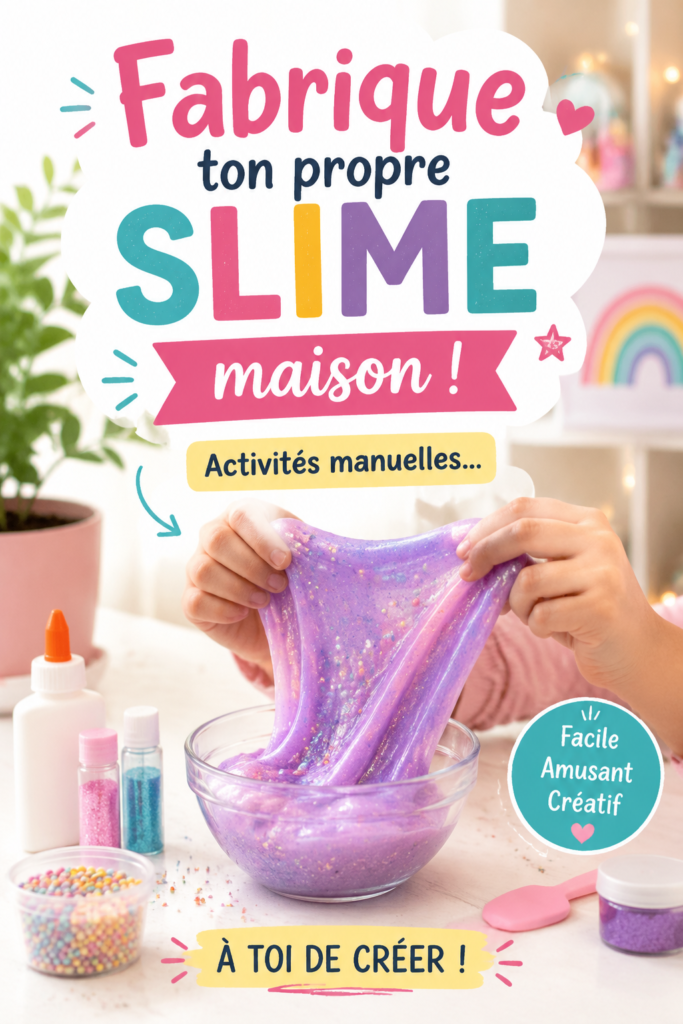 Un slime coloré fait maison étalé sur une table avec des accessoires créatifs