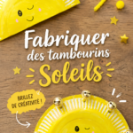 Un tambourin soleil coloré fabriqué à la main avec des matériaux recyclés.