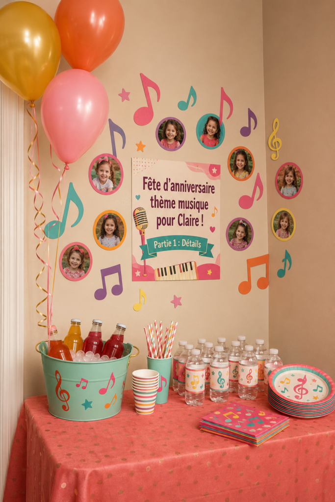 Fête d'anniversaire avec décoration musicale colorée et joyeuse