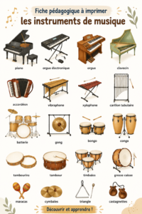 Fiches pédagogiques sur les instruments de musique à imprimer