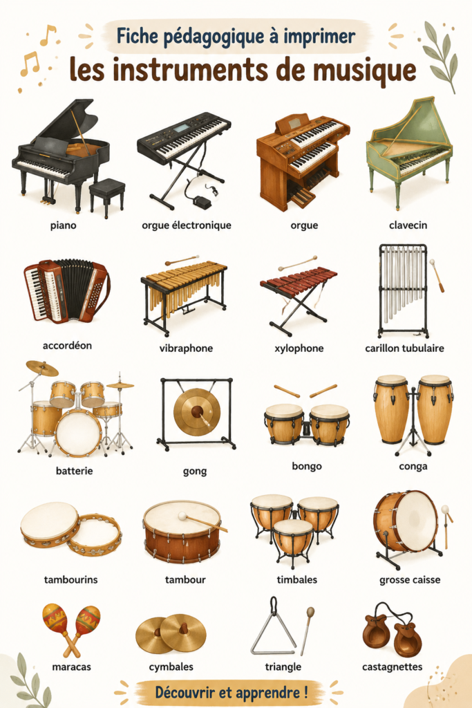 Fiches pédagogiques sur les instruments de musique à imprimer