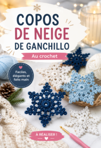 Des flocons de neige au crochet présentés sur un fond hivernal, ajoutant une touche de magie.