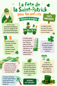 Un groupe d'enfants célébrant la Saint-Patrick avec des décorations colorées et des costumes
