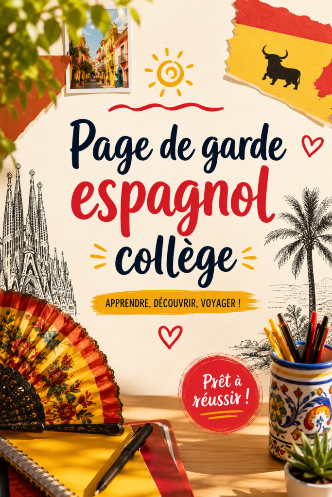 Une page de garde espagnole colorée et créative réalisée pour le collège