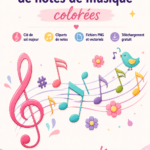 illustration colorée de notes de musique sur fond transparent