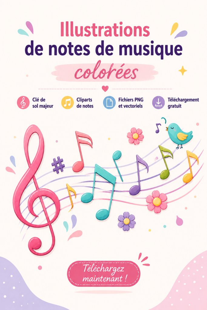 illustration colorée de notes de musique sur fond transparent