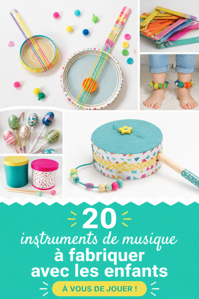 Enfants en train de fabriquer des instruments de musique avec du matériel recyclé.
