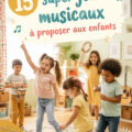 Un groupe d'enfants s'amusant avec des instruments de musique pendant un jeu musical.