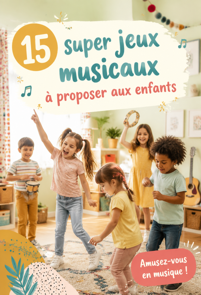 Un groupe d'enfants s'amusant avec des instruments de musique pendant un jeu musical.