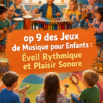 Des enfants s'amusant avec des jeux de musique colorés et interactifs.