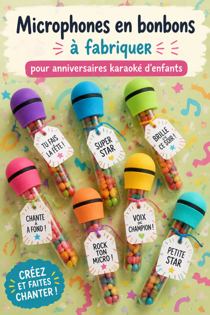 Un micro en bonbon coloré pour une fête karaoké d'enfants