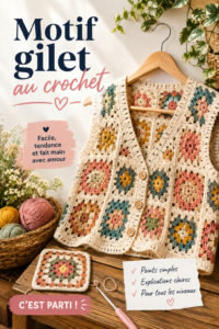 Un gilet au crochet orné de motifs colorés et créatifs