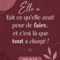 Une femme souriante surmontant ses peurs avec créativité.