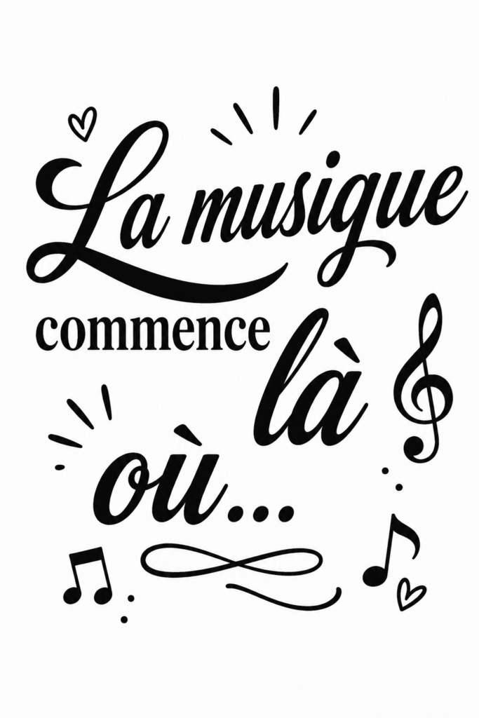 Un mur décoré avec des stickers inspirants et des citations musicales.