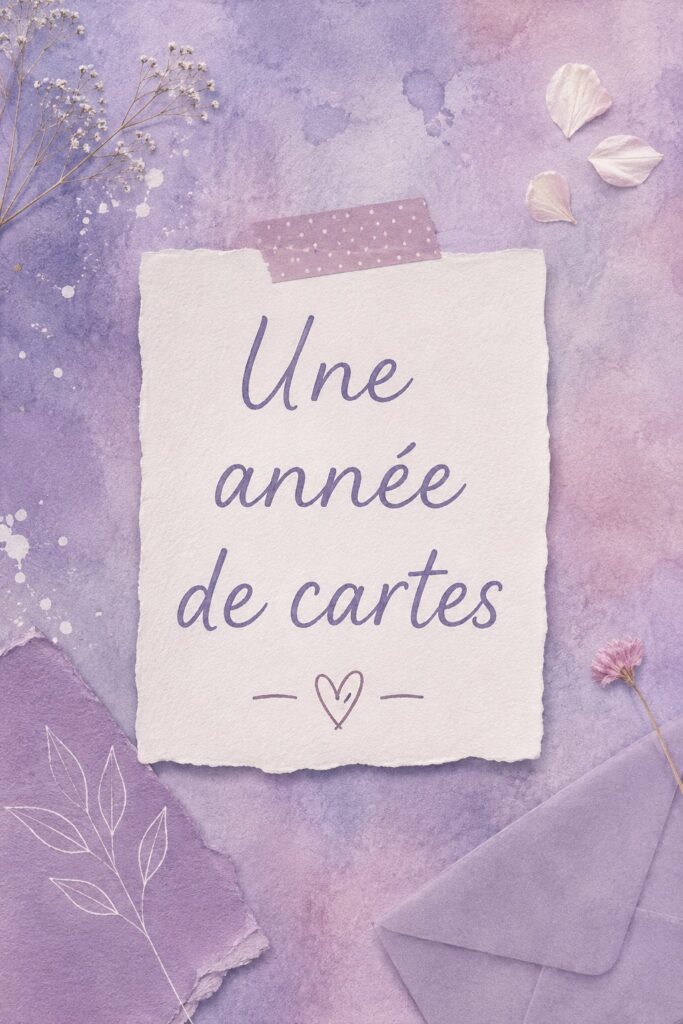 Une image colorée de plusieurs cartes faites main, disposées sur une table de travail créatif.