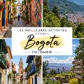 Vue d'une rue colorée de Bogotá avec des artistes locaux en pleine création.