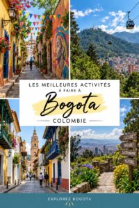 Vue d'une rue colorée de Bogotá avec des artistes locaux en pleine création.
