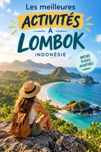 Vue des paysages magnifiques de Lombok avec des montagnes et des plages scintillantes, illustrant l'esprit créatif de l'île.