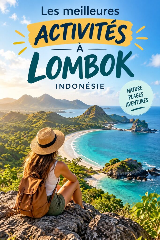 Vue des paysages magnifiques de Lombok avec des montagnes et des plages scintillantes, illustrant l'esprit créatif de l'île.