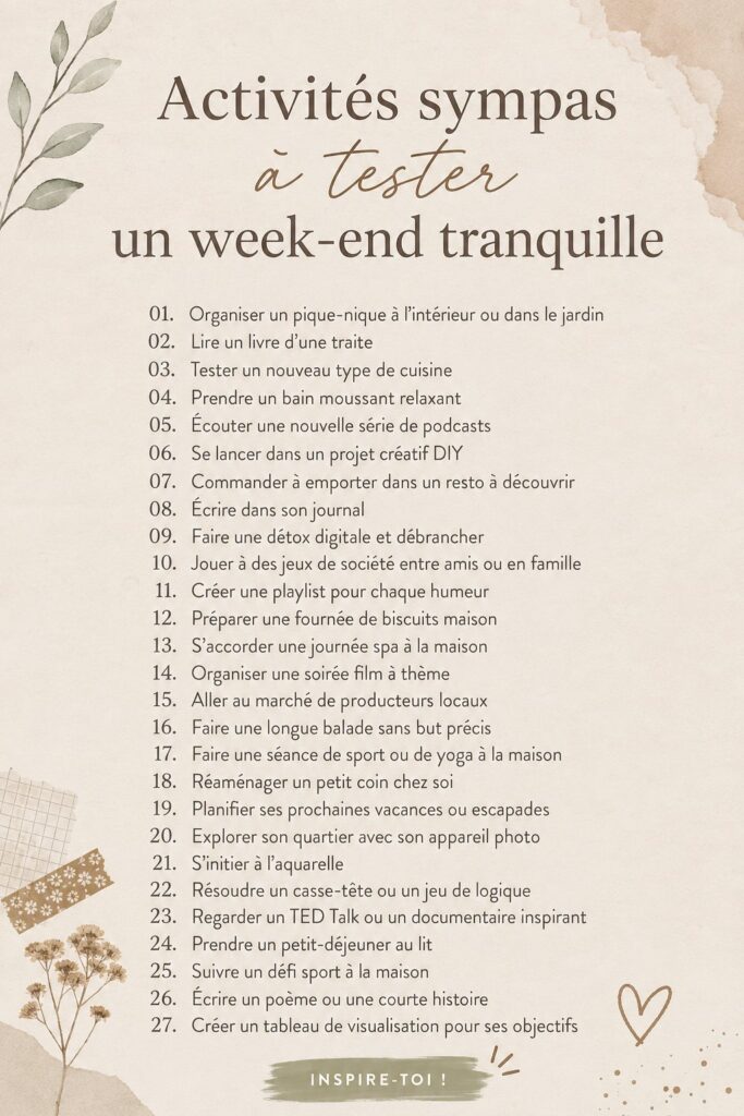 Activités créatives à faire pendant le week-end, avec des fournitures colorées et inspirantes.