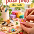 Créations colorées en pâte fimo sur une table de travail