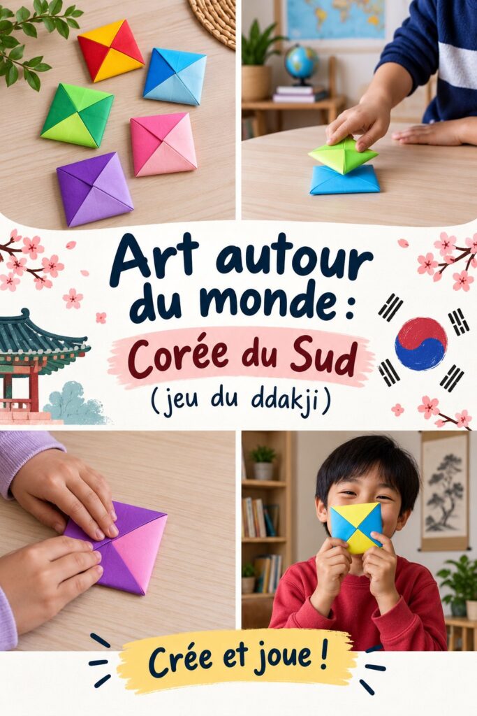 Jeu Ddakji traditionnel coréen en cours de jeu, enfants et adultes s'amusent ensemble.