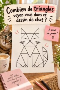 Dessin artistique d'un chat contenant plusieurs triangles cachés