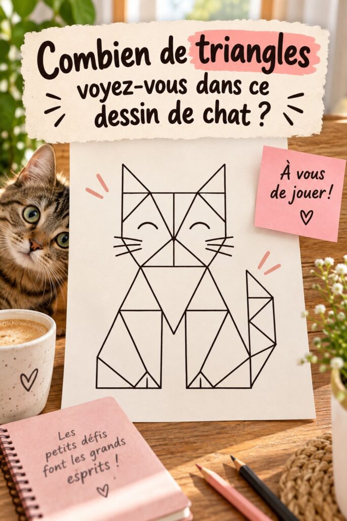 Dessin artistique d'un chat contenant plusieurs triangles cachés