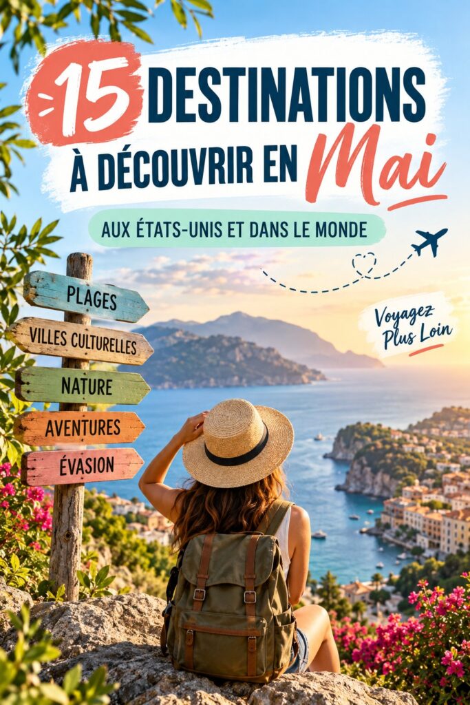 Un collage de 15 destinations printanières à visiter en mai