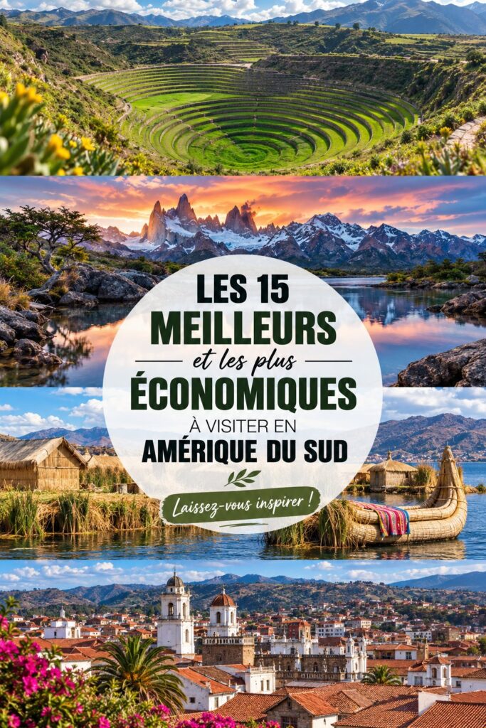 Carte de l'Amérique du Sud montrant des destinations économiques à visiter.