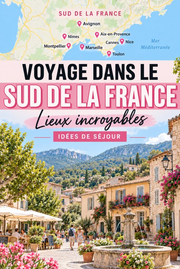 Un panorama des magnifiques paysages du sud de la France, incluant mer, collines et villages pittoresques.