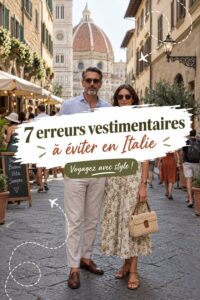 Femme en tenue élégante flânant dans une rue italienne pittoresque, illustrant le dress code idéal.