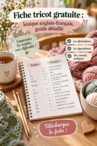 Fiche tricot gratuite avec lexique français-anglais pour passionnées