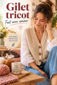 Gilet tricoté en laine sur un mannequin, avec un design moderne et chaleureux.