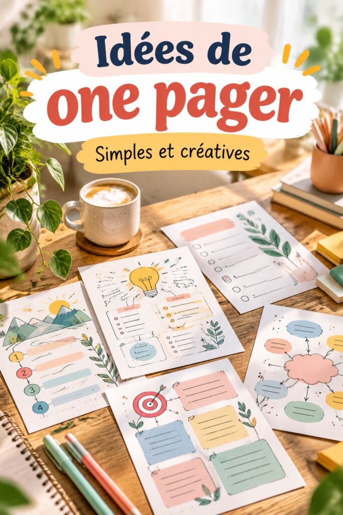 Exemple de one pager original avec des couleurs vives et des éléments graphiques.